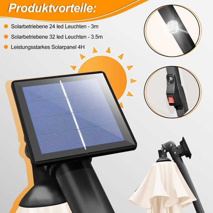 Daromigo Parasol 300/350 cm with Crank | Pergola Parasol with Stand | Garden Parasol Sun Protection UV Protection Aluminum | Crank Parasol Market Parasol Waterproof for Garden