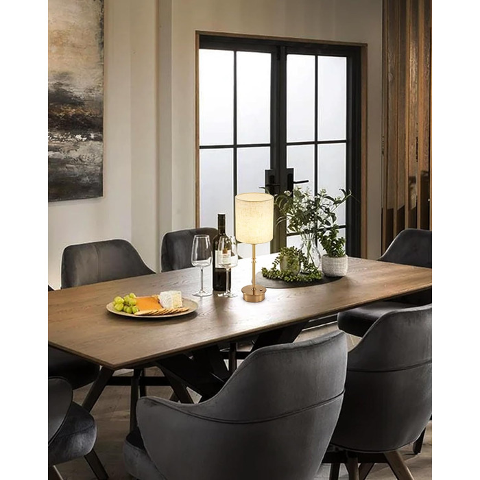 Нічна лампа OCEST на акумуляторі, сенсорне керування, регулювання яскравості, декоративне освітлення для дому, кухні, тераси, обіднього столу. Тканинний абажур кольору античне латунь, висота 41,5 см