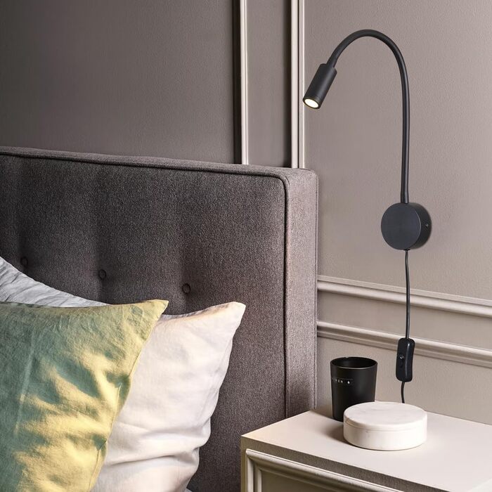 Настінний світлодіодний світильник для читання 3W теплий білий 3000K чорний з вимикачем на шнурі