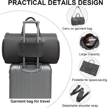 Modoker Convertible Garment Bag, Carry-on Luggage for Travel, Waterproof Garment Bag, Gifts for Men, Women, Business – 2-in-1 Hanging Suit, Duffel Bag, (A-gray)