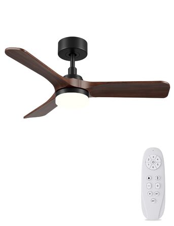 Дерев'яний стельовий вентилятор з підсвіткою, тихий DC-двигун, 90 см, для вулиці, 3 лопаті, диммування LED 24W, пульт з пам'яттю, 6 швидкостей, таймер, текстурована деревина