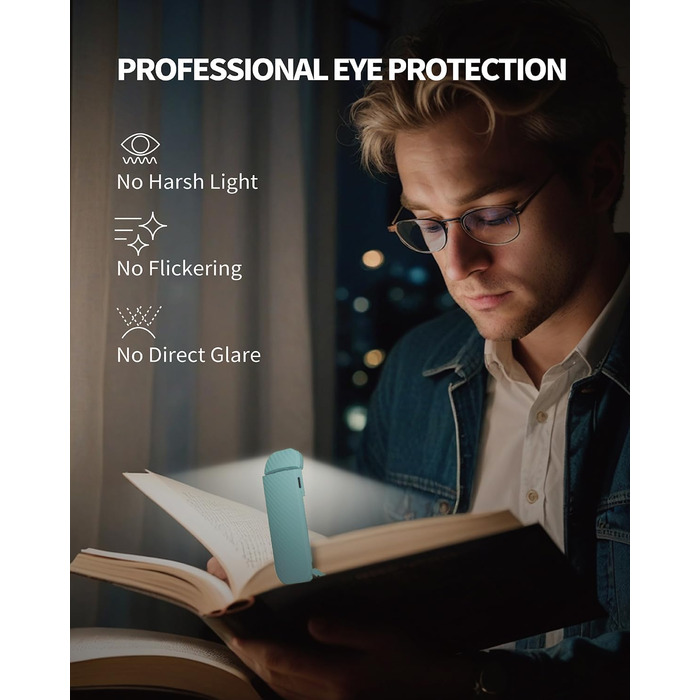 LED-ліхтарик для читання Wiederaufladbares Buchlicht: ультралегкий, з 3 кольорами та 5 рівнями яскравості, диммер, модний, портативний, для книголюбів (Синій)
