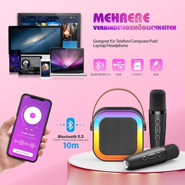 Караоке-машина для дітей 3-12 років Dislocati з 2 мікрофонами Bluetooth, портативна музична іграшка зі світлодіодним підсвічуванням, чорна