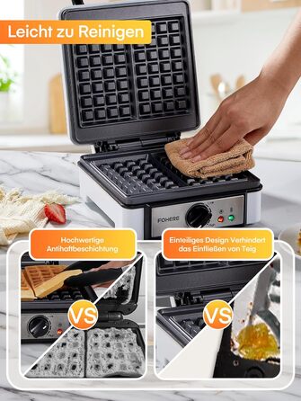 Електричний вафельниця FOHERE 2 шт. | 1200 Вт | Вафельниця, гриль для сендвічів, тостер | Антипригарне покриття