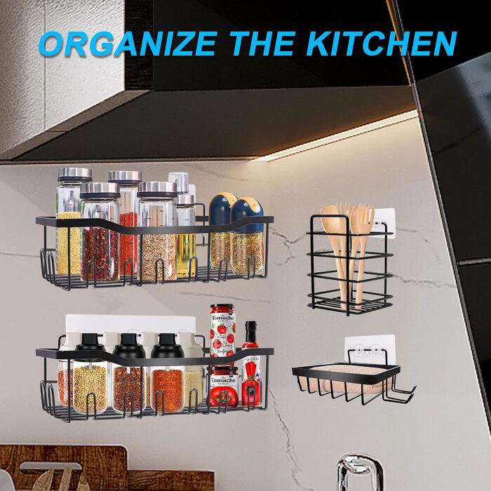 Дзеркальна поличка для душу WAOAW без свердління, 2 шт. Чорний, нержавіюча сталь, для шампуню, гелю для душу, мила, косметики