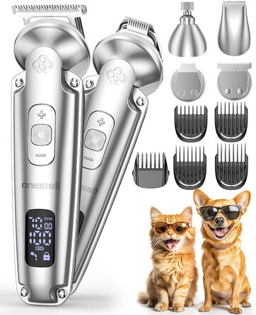 Schermaschine для собак та котів oneisall 4-в-1: стрижка, триммінг, шліфування кігтів. 2000mAh, IPX7, до 7000RPM