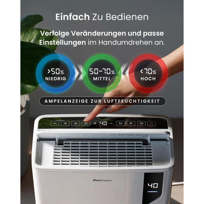 Електричний осушувач повітря ProBreeze 12L - для дому, 20 м², з таймером та датчиком вологості