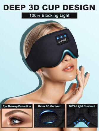 Маска для сну з навушниками Bluetooth V5.4, 3D маска для сну, дихаюча, для жінок та чоловіків, з мікрофоном, бавовняна, для подорожей, сну, йоги, медитації (чорна)