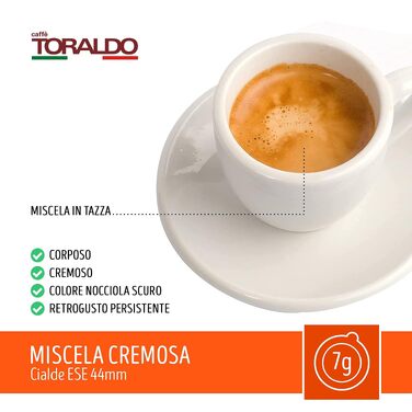 Кава в падах Caffè Toraldo Miscela Cremosa для кавомашин ESE 44, 7г, 150 шт