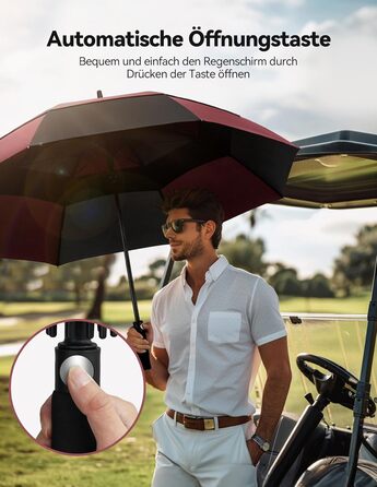 TECKNET Головний парасолька велика XXL, гольф-парасолька 68 дюймів, стійка до вітру, з подвійною конструкцією, вентильована, з великою ручкою EVA, для жінок та чоловіків, чорна та червона, діаметр 150 см