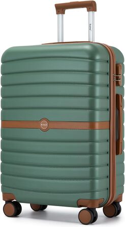 KONO Чемодан-валіза на коліщатках середнього розміру (66 см) з ABS+PC, з замком та подвійними колесами (Темно-зелений/Коричневий)