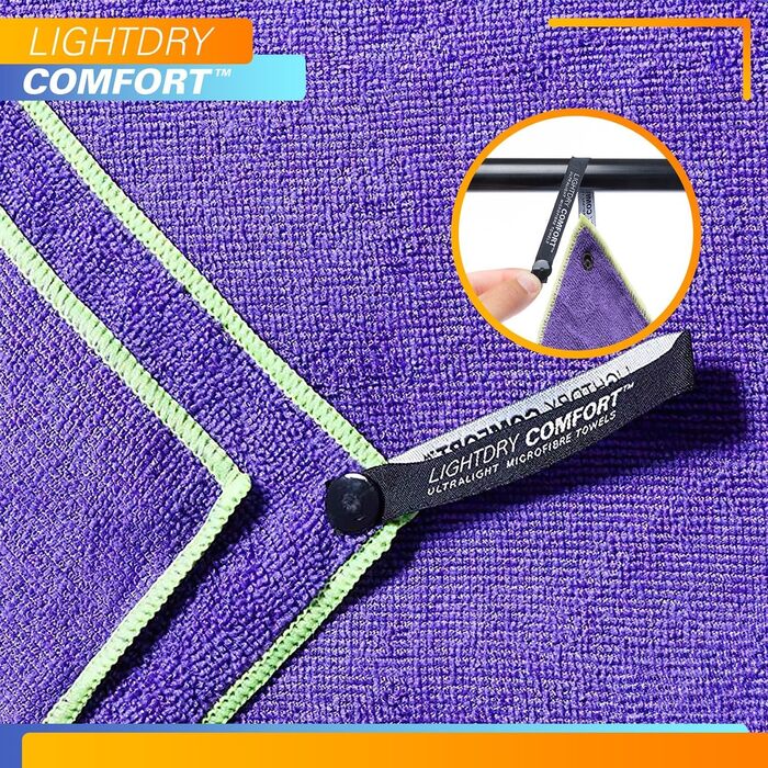 LightDry® Original Мікрофіброве спортивне рушник для подорожей та рюкзака - спортивне рушник для басейну та фітнесу, швидковисихаюче, легке, антибактеріальне (60 x 30 см, фіолетовий)