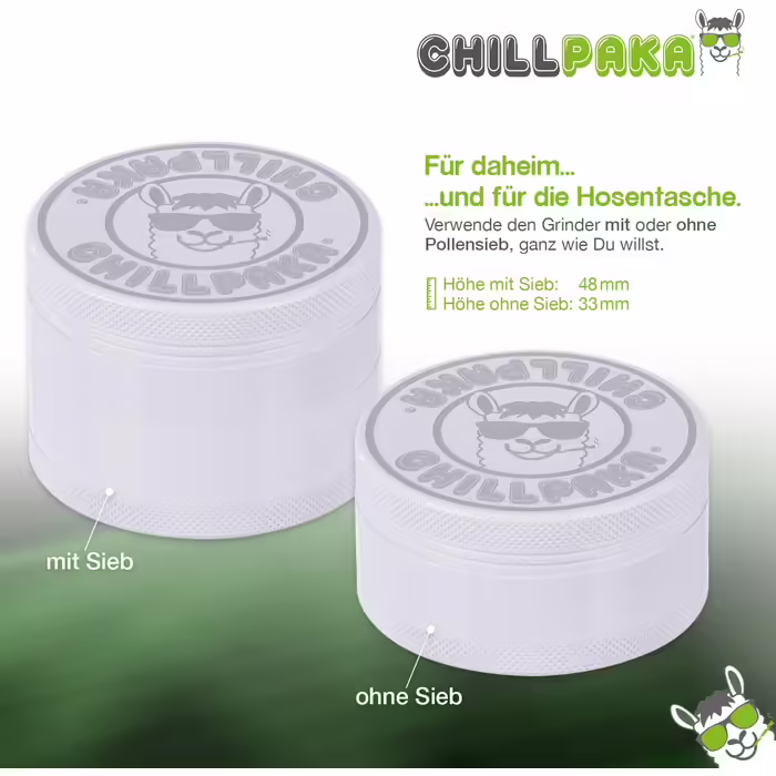 CHILLPAKA® Premium Ceramic Grinder Crusher | ø63mm Large White | Razor-sharp herb grinder with non-stick ceramic coating | Includes pollen scraper + brush