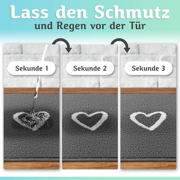 Килимок для дому 60x90 см (серце, сірий) - килимок для вхідних дверей, захист від бруду