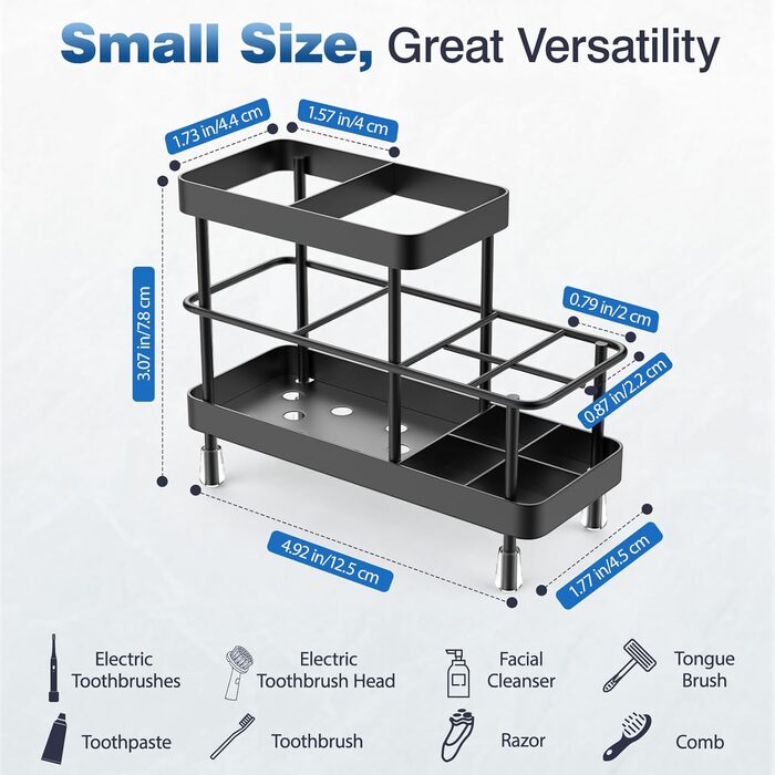 Тримач для зубних щіток Luxspire, електричний, нержавіюча сталь, настінний, без свердління, з дренажними отворами, органайзер для пасти, 6 відсіків (матова чорна)