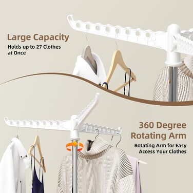 Сушарка для білизни складана, біла, з 3 крилами, нержавіюча сталь - для дому та вулиці