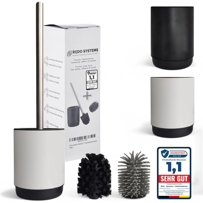 Набір для чищення унітазу з ручкою з нержавіючої сталі - 2 насадки, для ванної кімнати, гігієнічний, антибактеріальний