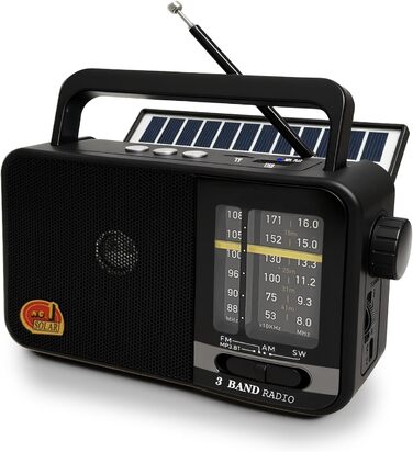 Радіо Bluetooth Klein з сонячною панеллю та акумулятором 1200mAh, AM/FM/SW приймач з 8W динаміком/TWS/USB/TF, радіо-кофеварка для кемпінгу, надзвичайних ситуацій та відпочинку на природі (Сірий/Чорний)