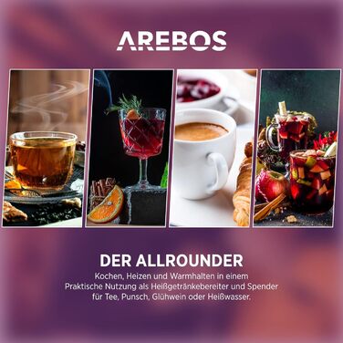 Arebos Glühwein Cooker 1650 W | Hot Beverage Dispenser | 20 L | with drip tray, tap, thermostat, and overheat protection | Temperature setting from 30-110 °C