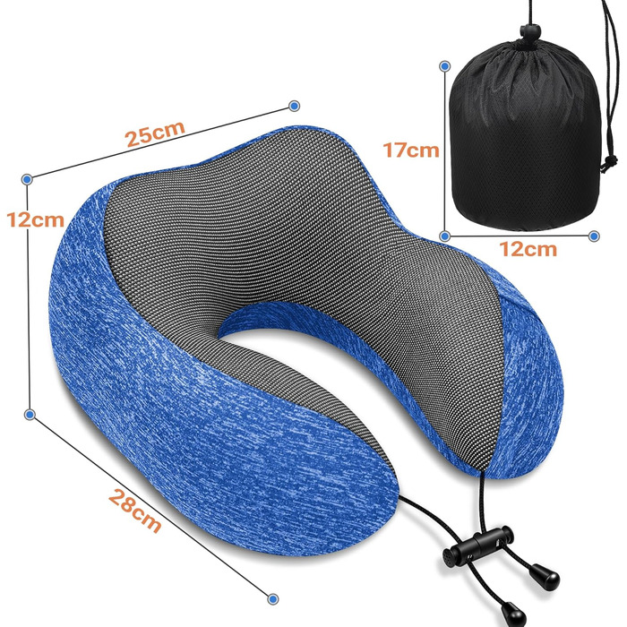 Подушка для шиї у літак - туристична подушка з Memory Foam - портативна подушка для подорожей - з 3D-маскою для сну та берушами - ідеальна для літака, авто, дому, офісу, подушка для сну (Блакитна)