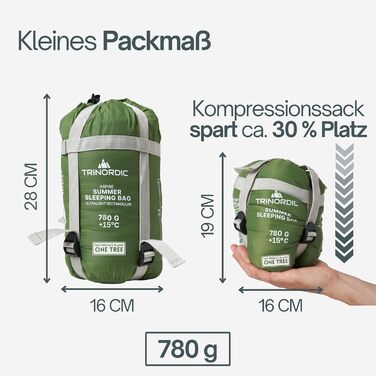 Легкий літній спальний мішок 780г – з антизастрягачем, компактний, для кемпінгу, трекінгу, велопоходів