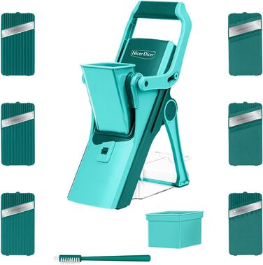 Nicer Dicer Mandoline Vegetable Slicer 12-Piece Set - Vegetable Chopper, Julienne Cutter, Cucumber Slicer, Turquoise/Green
