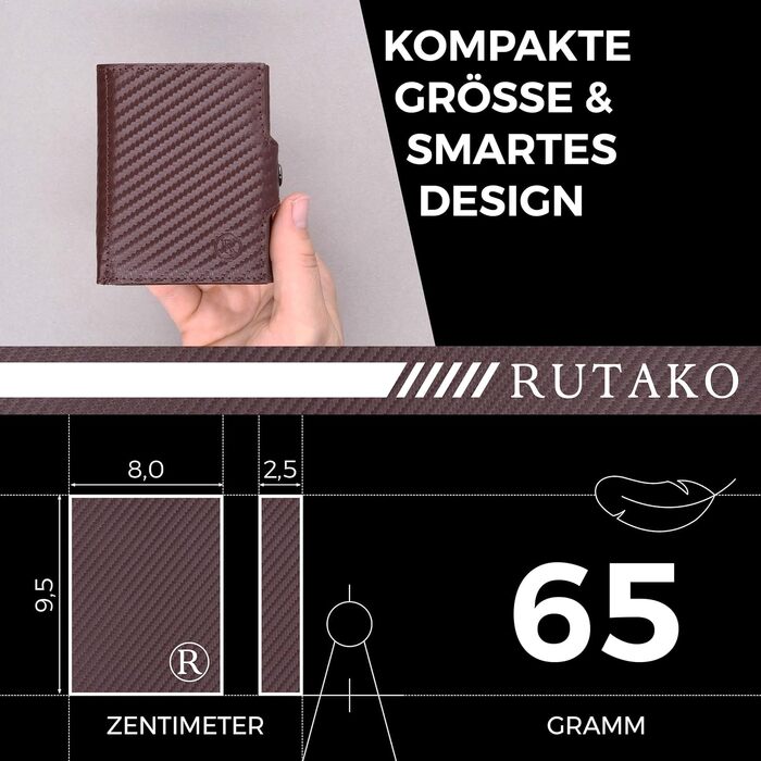 Слім-гаманець RUTAKO з RFID-захистом для чоловіків та жінок, компактний картхолдер з відділенням для монет, Carbon Brown