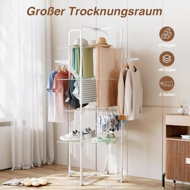 Стійка для сушіння білизни Innotic з 4 рівнями, складна та компактна на колесах, 168 см, для балкону та маленьких квартир, біла