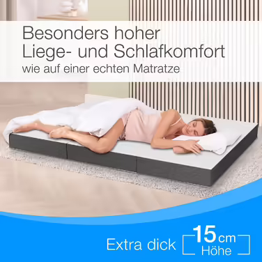 ELONEO Premium Visco Folding Mattress 75x200 cm, extra thick 15 cm, guest mattress foldable, folding mattress, foldable mattress, spinal disc cushion, travel mattress, foldable guest bed, washable folding bed Grey/White (Grey/White, 120 x 200 x 15 cm)