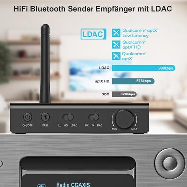 1Mii DS700 Bluetooth передавач/приймач HiFi з DAC, LDAC, aptX HD/LL, OLED-дисплеєм, 3-в-1 аудіоадаптер для ТВ, навушників, колонок, стереосистеми