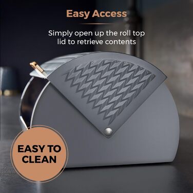 Хлібниця Tower Empire з роликовим кришкою, нержавіюча сталь, сірий колір, з латунними деталями