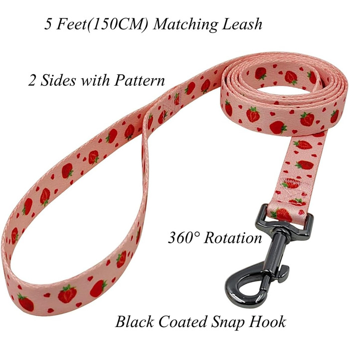 Нашийник та поводок для собак Комбі-ет, леопардовий принт, поліестер, 150 см, повід з панде, для маленьких собак (колір коричневий леопард), набір з сердечками та клубникою (M)