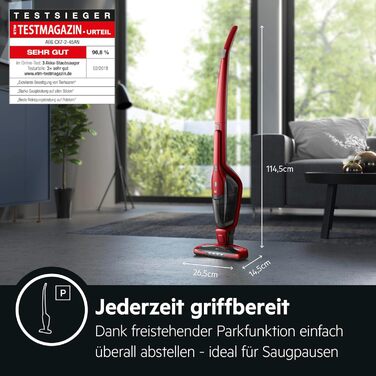 AEG Ergorapido CX7-2-45AN: Бездротовий пилосос 2-в-1, без мішка, з насадкою для шерсті тварин, 45 хв роботи, LED, червоний