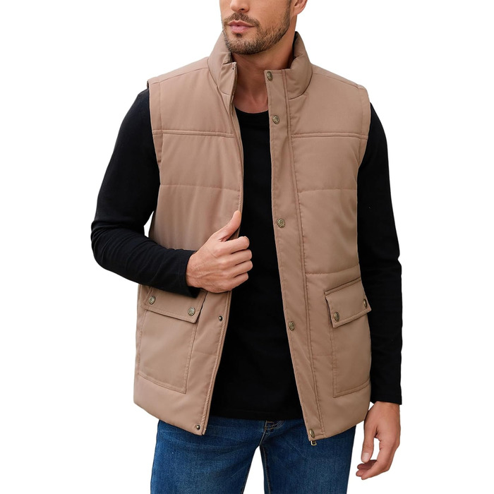 Xnova Тепла зимова жилетка для чоловіків з флісовою підкладкою Sherpa, жилетка-куртка, для полювання, роботи, на відкритому повітрі, хакі, розмір L