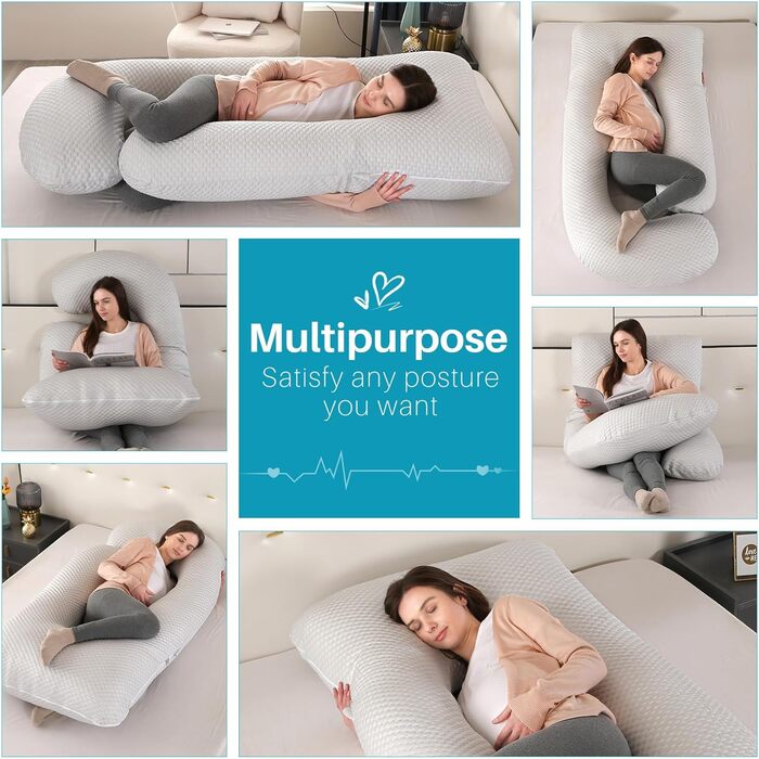Подушка для вагітних GKXLH – підтримка спини, живота та стегон, J-подібна форма, знімний охолоджуючий чохол, сірий колір