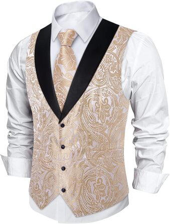 Костюм чоловічий DiBanGu 7-частинний: жакардовий піджак, краватка, жилет, сорочка з коміром, для весілля, свят, урочистих подій. Кольори: золото, чорний, шампань, срібло (XL)
