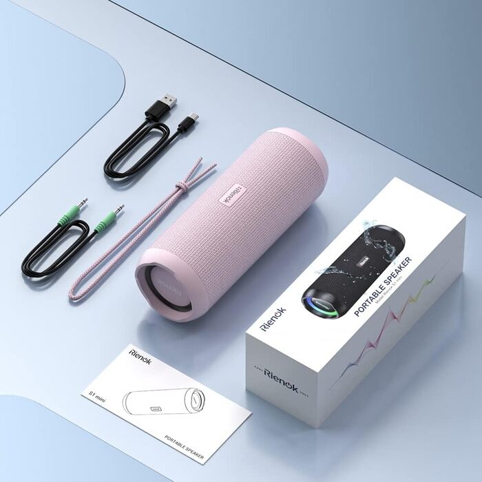 Bluetooth портативна колонка RIENOK з підсвіткою, IPX7, рожева, 3600 mAh