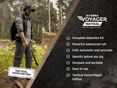 Металодетектор Minelab X-Terra Voyager Tactical - професійний, для дорослих, водонепроникний, 4 режими, з навушниками, рюкзаком та лопатою (Forest, Green)