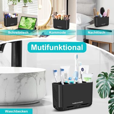 Тримач для зубних щіток електричних, органайзер для ванної кімнати, великий, антиковзний, регульований, сімейний, дитячий, чорний