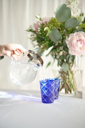 EDZARD Glass Giraffe Olivia, fine crystal glass pitcher with platinum rim, capacity 1.0 liter, height 16 cm