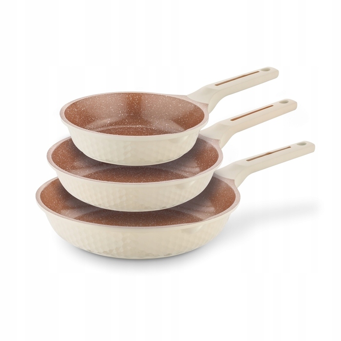 Набір сковорідок Starke Pro Texture Creamy для індукційних та газових плит, кремовий колір, 20/24/28 см