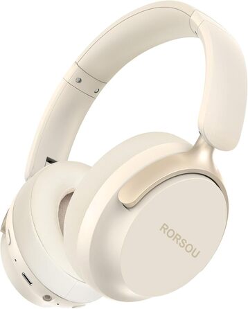 RORSOU B8 Бездротові навушники Over-Ear Bluetooth з мікрофоном, 6 режимів EQ, 50 годин роботи, глибокий бас, Hi-Fi стерео, для iPad/Tablet/PC (Бежево-Білий)
