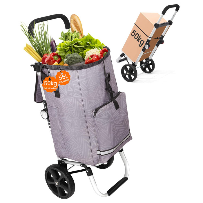 Складаний візок для покупок Homecall 50л з охолодженням, 3 в 1: візок, сумка, таскач, з принтом Geometrie, стандартні колеса