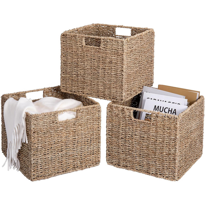 Набір з 3 кошиків для стелажа Kallax/Expedit, 30,5x30,5x25,5 см, плетений з морської трави, складаний, органайзер для зберігання