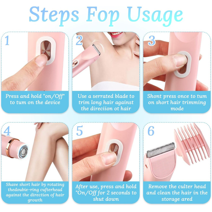 Електричний жіночий триммер Silky Splash 2-в-1 для бікіні, обличчя та тіла, водонепроникний IPX7, з USB-зарядкою, блакитний