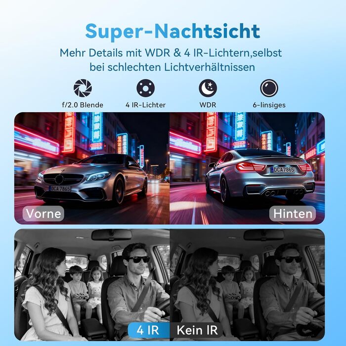 Автомобільний відеореєстратор 4K/1080P 4-канальний (передній, задній, внутрішні) з SD-картою 64ГБ, 3