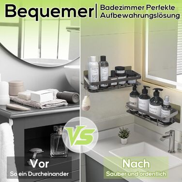 Поличка для душу Dealswin без свердління, 2 шт. - органайзер для ванної кімнати, полиця для зберігання та організації з великою місткістю, тримач для шампуню для душу та ванної кімнати (сірий)