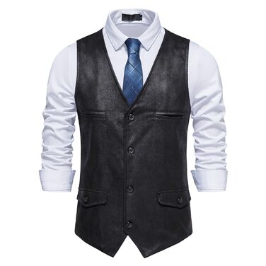 Чоловіча жилетка, формальна, без рукавів, V-подібний виріз, замша, бізнес-жилетка (XL, чорний)