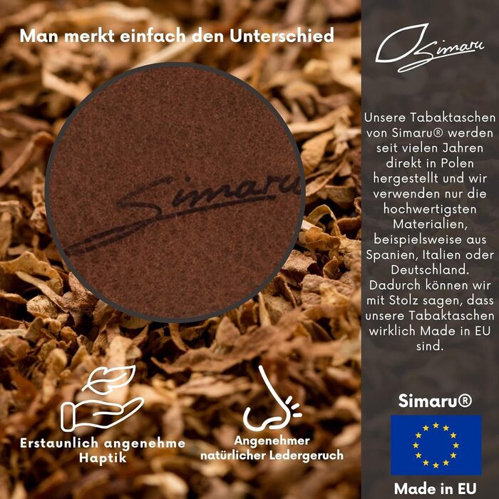 SIMARU Leather Tobacco Pouch for 30g Tobacco Bag, Roller Pouch made of Genuine Leather with Filter Compartment & Rolling Paper Holder (Brown)