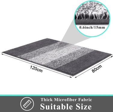 Килимок для дому та ванної кімнати SHACOS, 80 x 120 см, сірий (антиковзка, для входу, для ванної)